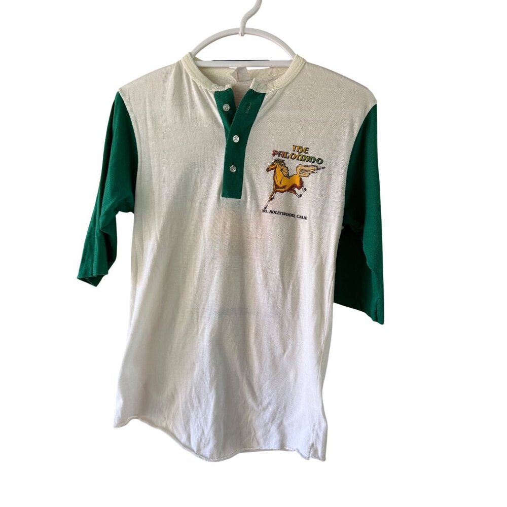 The Palomino Unisex Size Small Cram Green Raglan Henley Button Shirt Vintage